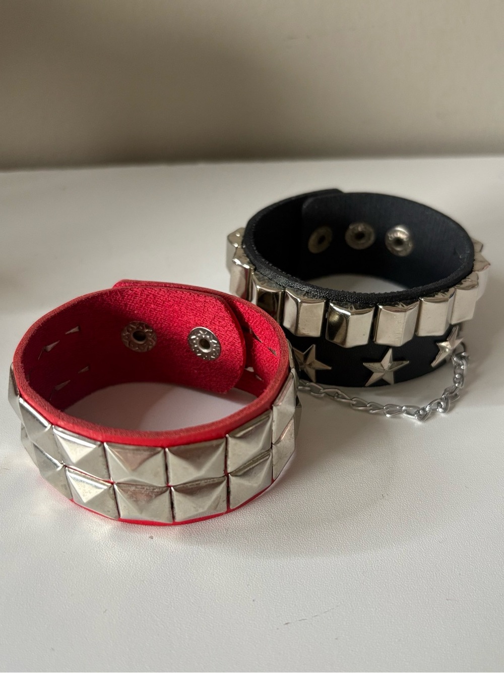 Studded Cuff Bracelets - Red & Black